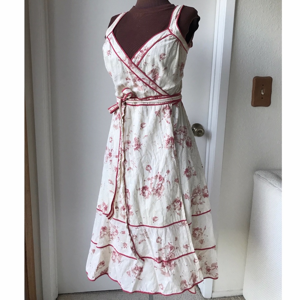 Anthropologie embroidered floral wrap dress